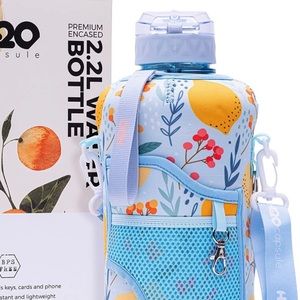 H2O Capsule 2.2L Half Gallon Water Bottle w/ Storage Sleeve & Removable Straw